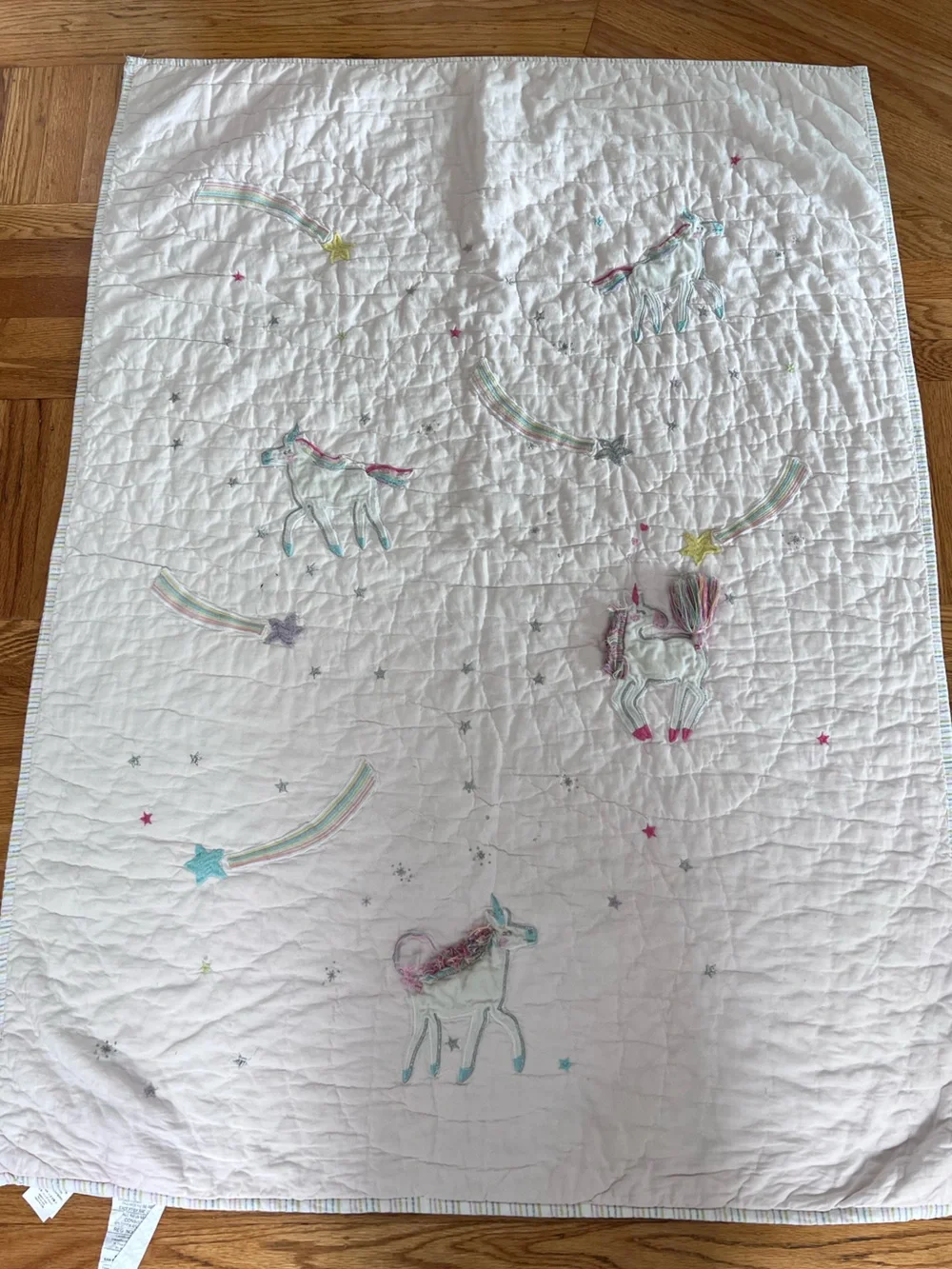 Pottery Barn Kids 100% toddler cotton Unicorn quilt